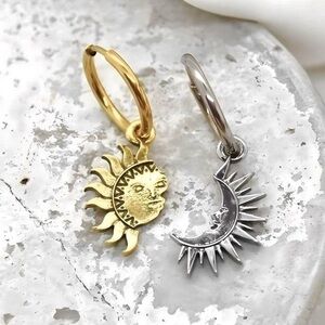 Mixed Metal Sun Moon Hoop Earrings
